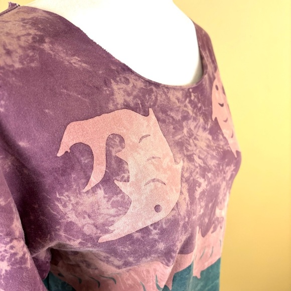 Keris Fashion Maroon/Mauve Scoop Neck Wax Batik Fish Cropped Tee Size M - Picture 7 of 14